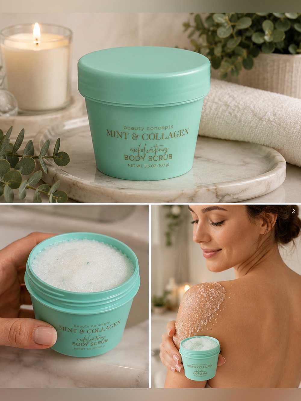 Beauty Concepts Mint & Collagen Exfoliating Body Scrub | New Sealed | 3.5 oz